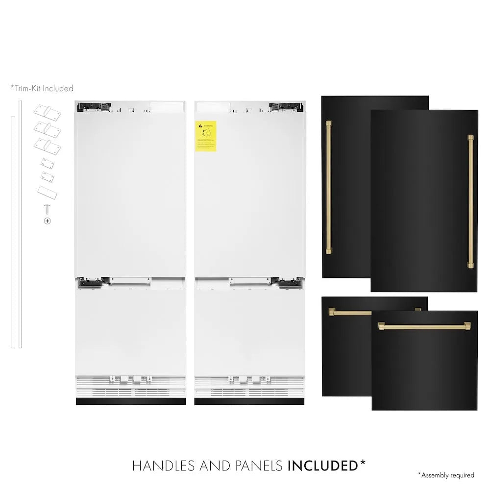 ZLINE Autograph Edition 60-inch refrigerator in black stainless steel with bright white interior and champagne bronze accents RBIVZ-BS-60-CB, front view