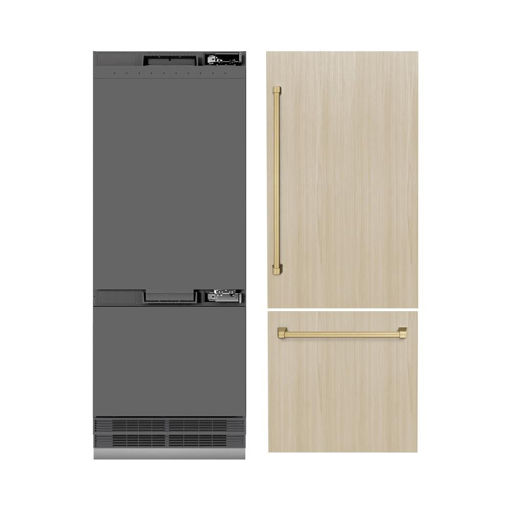 ZLINE Autograph Edition 30-inch refrigerator, panel ready with graphite gray interior and champagne bronze accents GRBIVZ-30-CB, front view