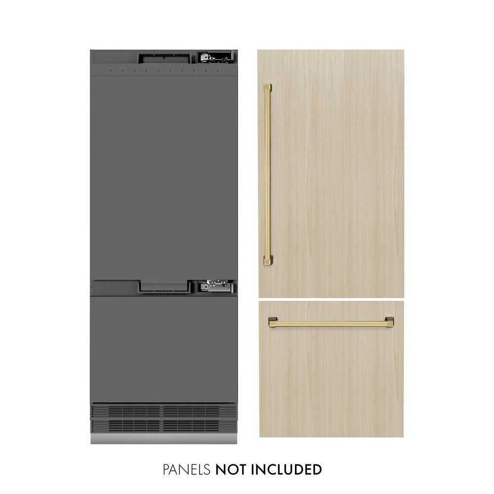 ZLINE Autograph Edition 30-inch refrigerator, panel ready with graphite gray interior and polished gold accents GRBIVZ-30-G, front view