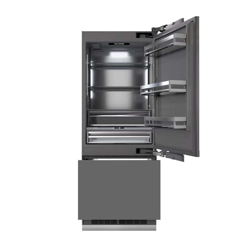 ZLINE Autograph Edition 30-inch refrigerator, panel ready with graphite gray interior and matte black accents GRBIVZ-30-MB