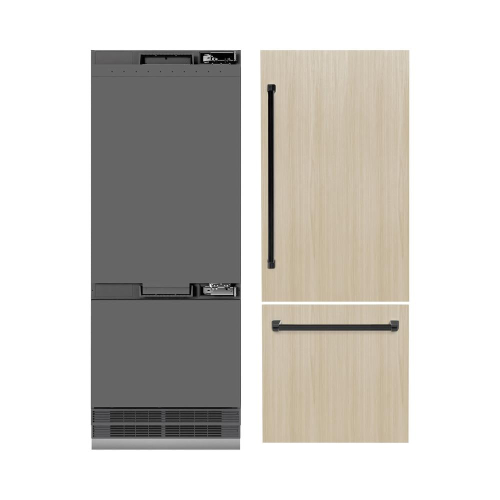 ZLINE Autograph Edition 30-inch refrigerator, panel ready with graphite gray interior and matte black accents GRBIVZ-30-MB, front view