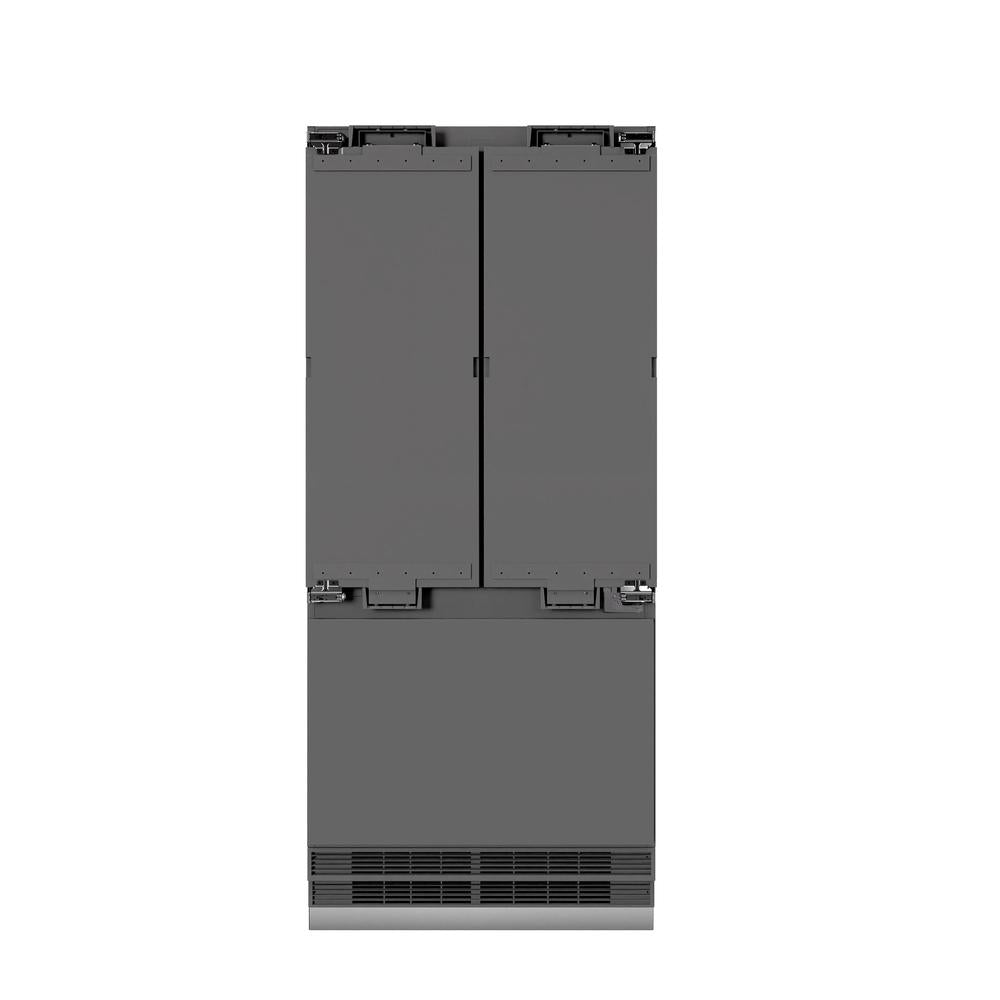 ZLINE Autograph Edition 36-inch refrigerator, panel ready with graphite gray interior and matte black accents GRBIVZ-36-MB, front view