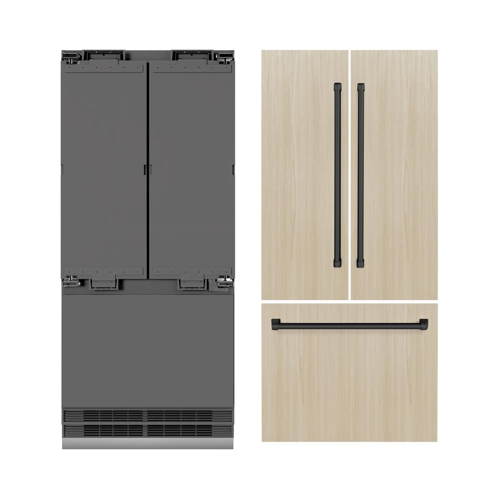 ZLINE Autograph Edition 36-inch refrigerator, panel ready with graphite gray interior and matte black accents GRBIVZ-36-MB, front view