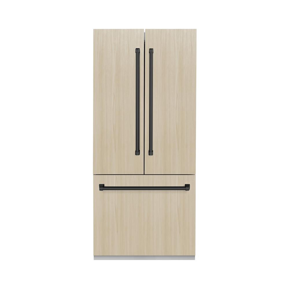 ZLINE Autograph Edition 36-inch refrigerator, panel ready with graphite gray interior and matte black accents GRBIVZ-36-MB, front view