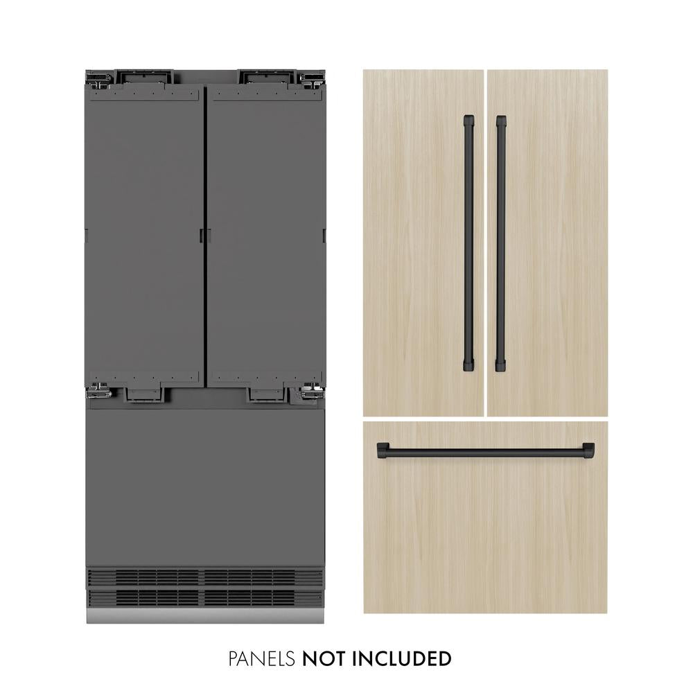 ZLINE Autograph Edition 36-inch refrigerator, panel ready with graphite gray interior and matte black accents GRBIVZ-36-MB, front view