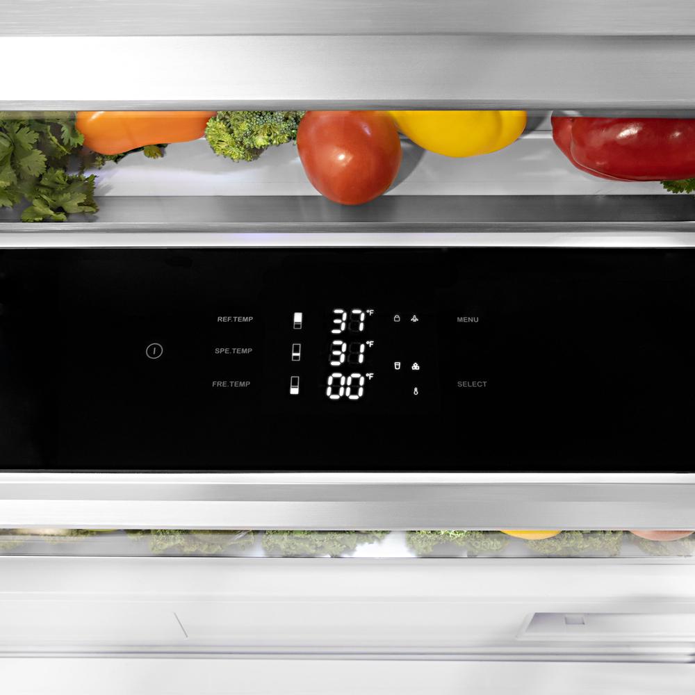 ZLINE Autograph Edition 30-inch refrigerator, panel ready with bright white interior and matte black accents RBIVZ-30-MB, detail