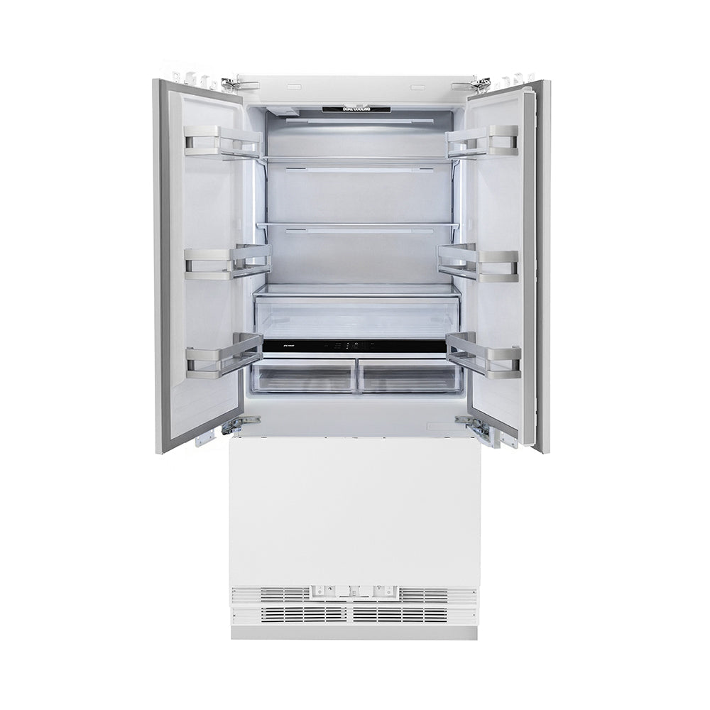 ZLINE Autograph Edition 36-inch refrigerator, panel ready with bright white interior and champagne bronze accents RBIVZ-36-CB, front view