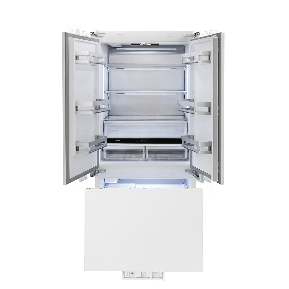 ZLINE Autograph Edition 36-inch refrigerator, panel ready with bright white interior and champagne bronze accents RBIVZ-36-CB, front view