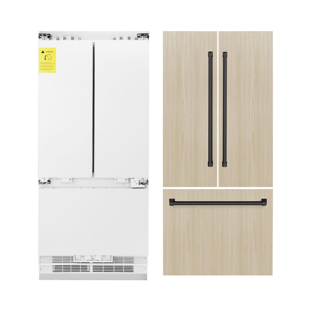 ZLINE Autograph Edition 36-inch refrigerator, panel ready with bright white interior and matte black accents RBIVZ-36-MB, front view