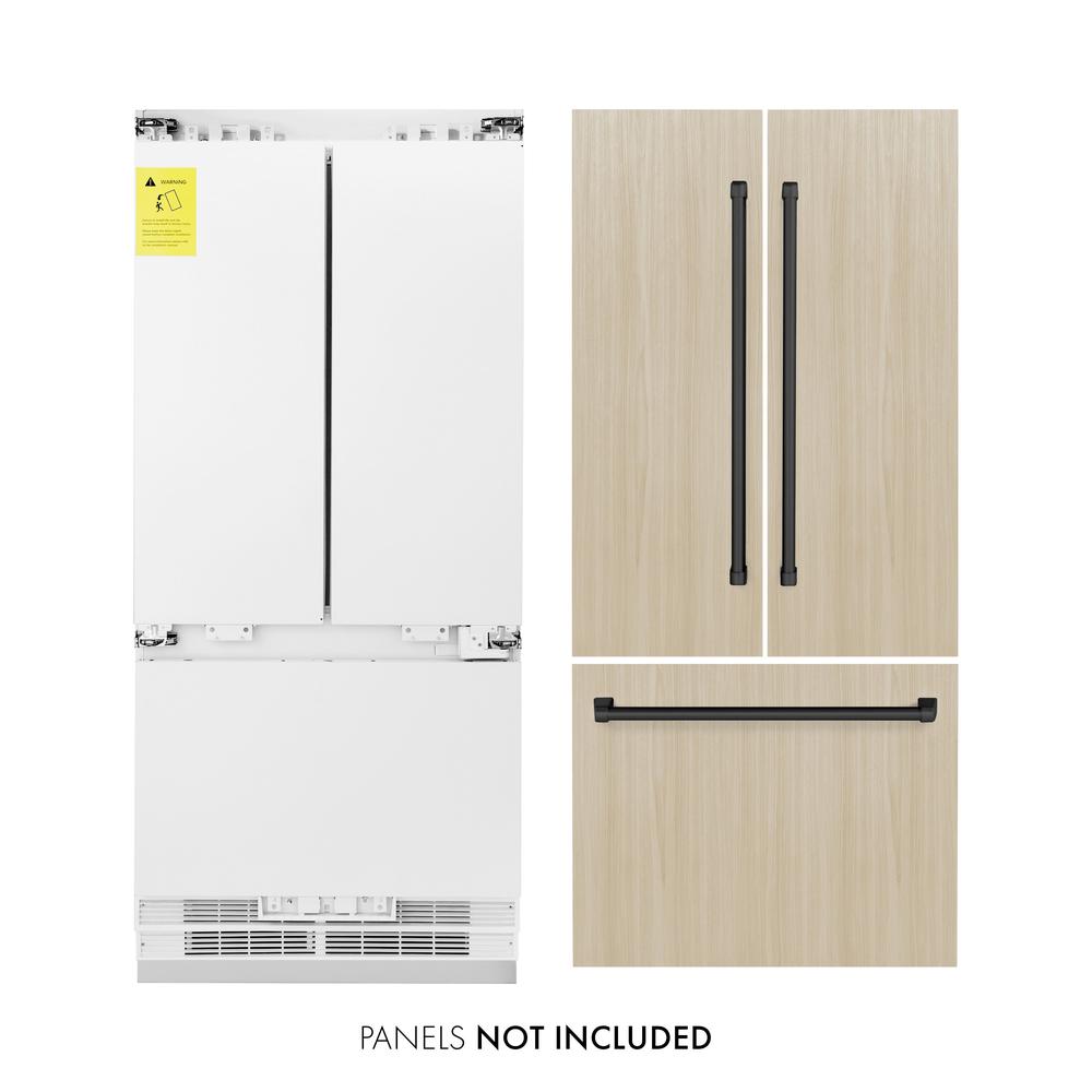 ZLINE Autograph Edition 36-inch refrigerator, panel ready with bright white interior and matte black accents RBIVZ-36-MB