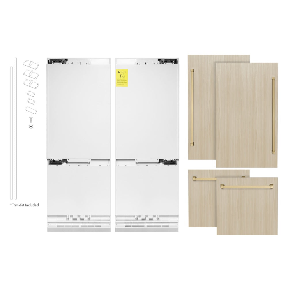 ZLINE Autograph Edition 60-inch refrigerator, panel ready with bright white interior and champagne bronze accents RBIVZ-60-CB, front view