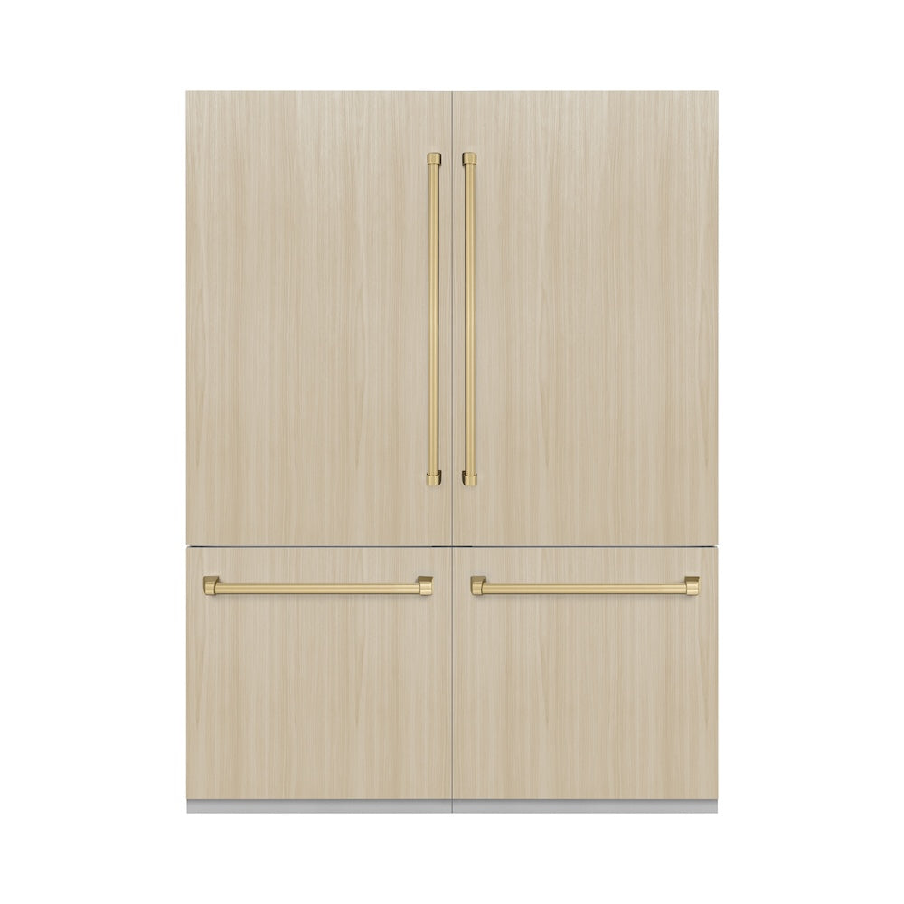 ZLINE Autograph Edition 60-inch refrigerator, panel ready with bright white interior and champagne bronze accents RBIVZ-60-CB, front view