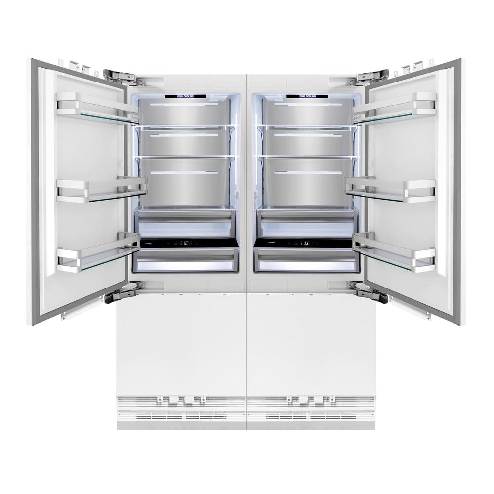 ZLINE Autograph Edition 60-inch refrigerator, panel ready with bright white interior and polished gold accents RBIVZ-60-G, front view