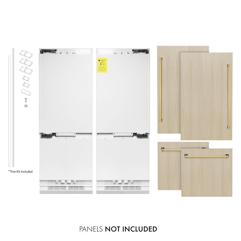 ZLINE Autograph Edition 60-inch refrigerator, panel ready with bright white interior and polished gold accents RBIVZ-60-G