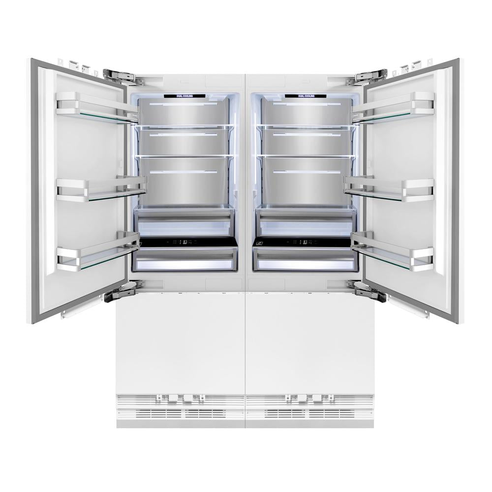 ZLINE Autograph Edition 60-inch refrigerator, panel ready with bright white interior and matte black accents RBIVZ-60-MB, front view