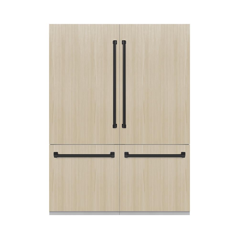 ZLINE Autograph Edition 60-inch refrigerator, panel ready with bright white interior and matte black accents RBIVZ-60-MB, front view
