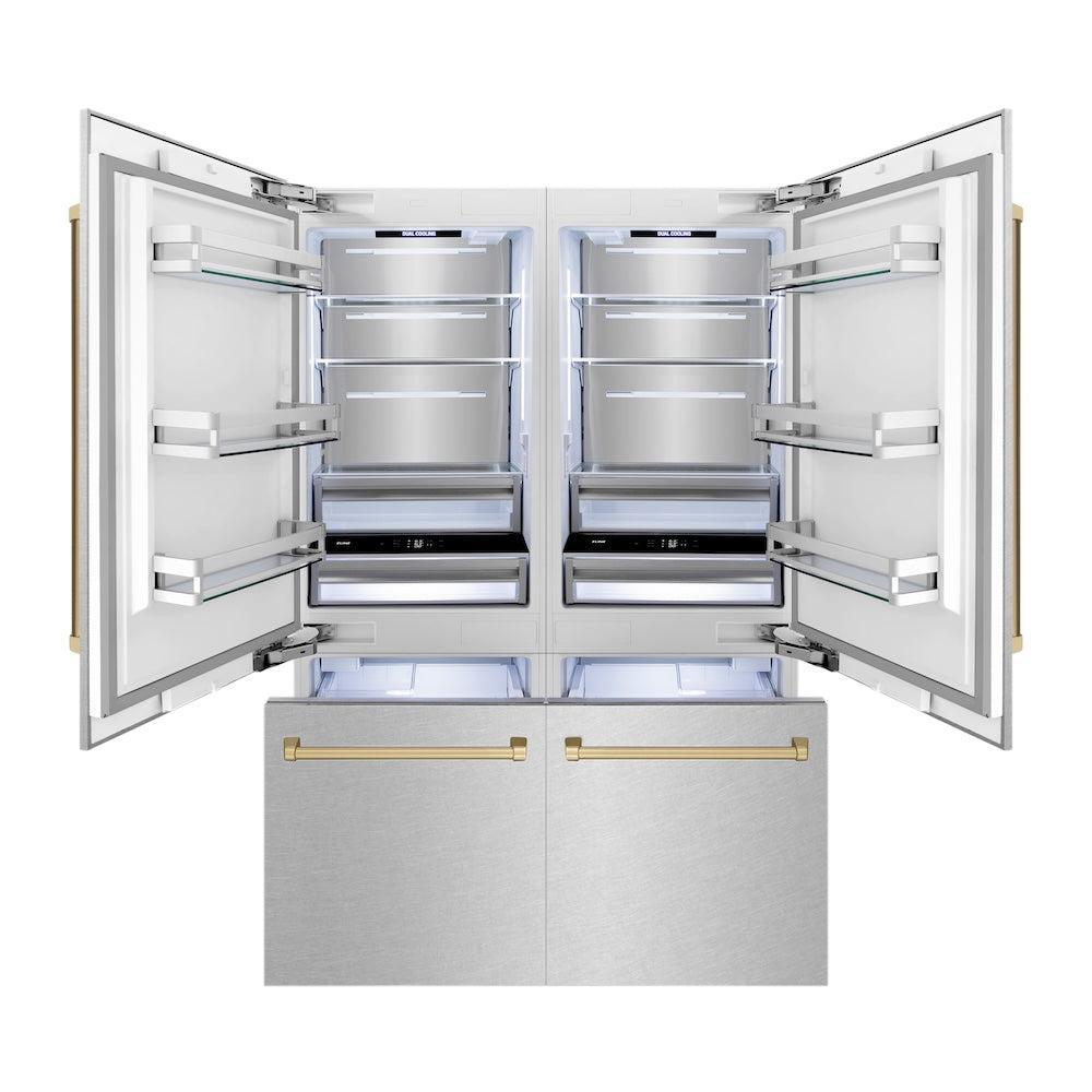 ZLINE Autograph Edition 60-inch refrigerator in satin stainless steel with bright white interior and champagne bronze accents RBIVZ-SN-60-CB, front view