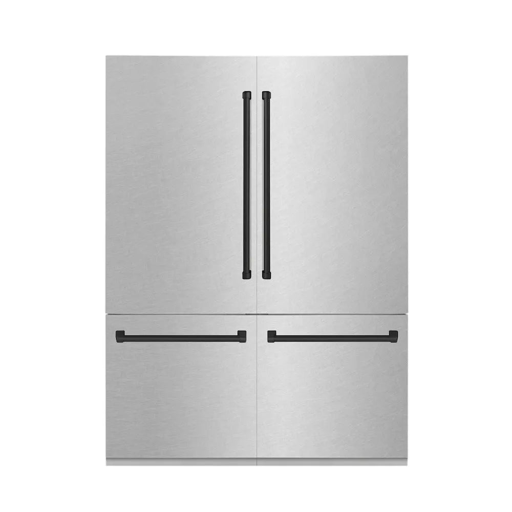 ZLINE Autograph Edition 60-inch refrigerator in satin stainless steel with bright white interior and matte black accents RBIVZ-SN-60-MB, front view