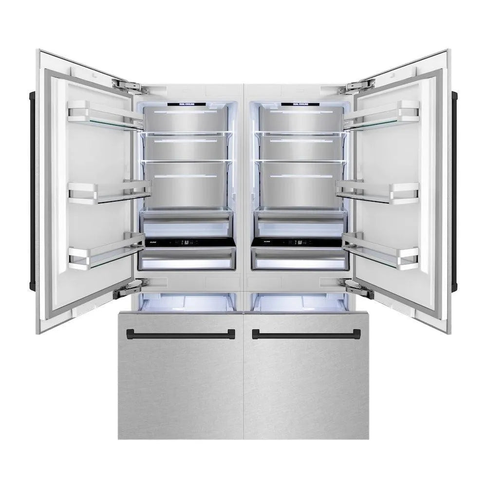 ZLINE Autograph Edition 60-inch refrigerator in satin stainless steel with bright white interior and matte black accents RBIVZ-SN-60-MB, front view