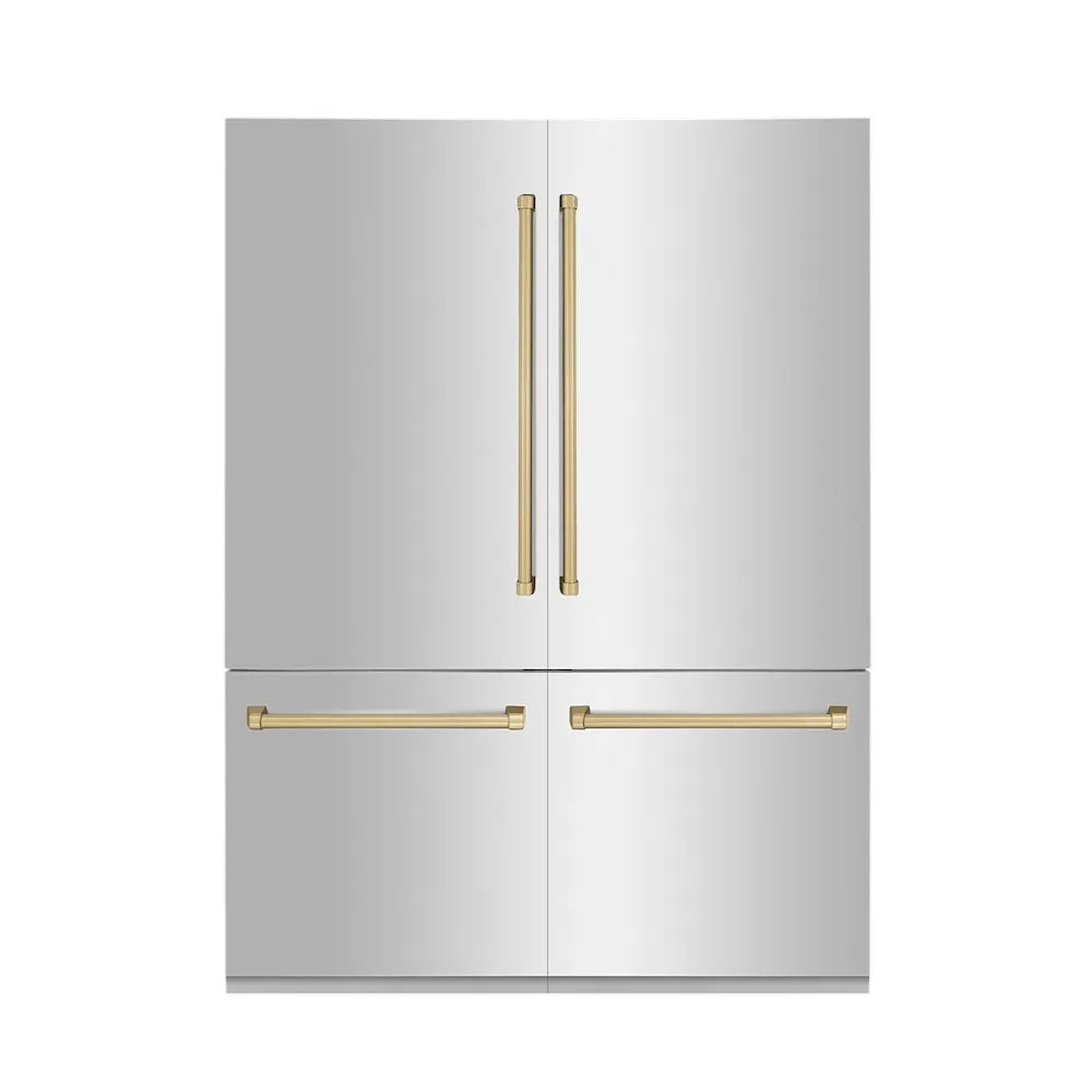 ZLINE Autograph Edition 60-inch refrigerator in stainless steel with bright white interior and champagne bronze accents RBIVZ-304-60-CB