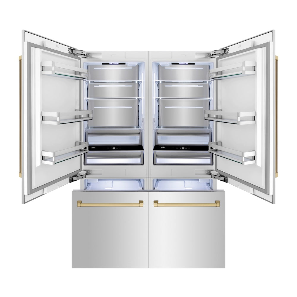 ZLINE Autograph Edition 60-inch refrigerator in stainless steel with bright white interior and champagne bronze accents RBIVZ-304-60-CB, front view