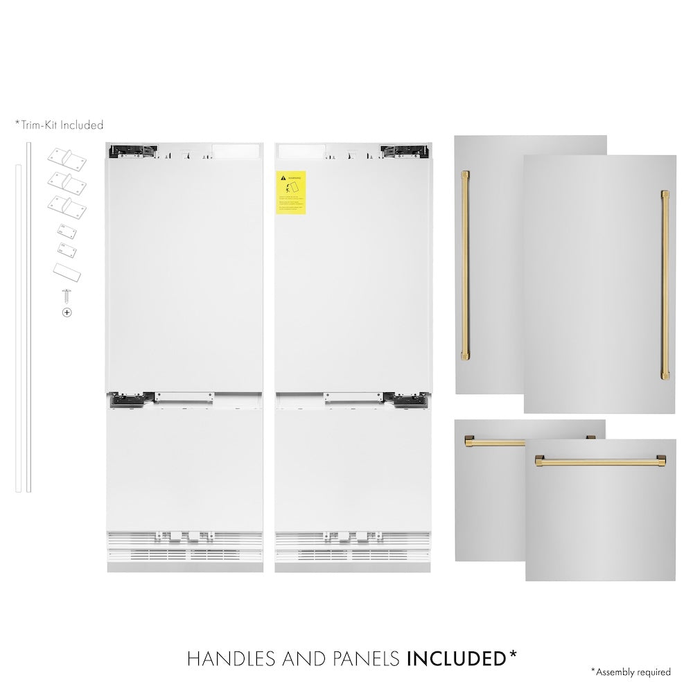 ZLINE Autograph Edition 60-inch refrigerator in stainless steel with bright white interior and polished gold accents RBIVZ-304-60-G, front view