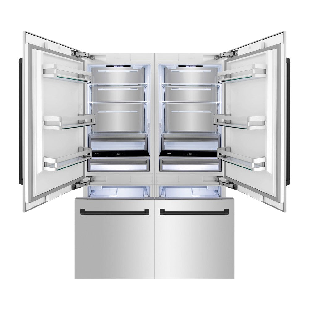 ZLINE Autograph Edition 60-inch refrigerator in stainless steel with bright white interior and matte black accents RBIVZ-304-60-MB, front view