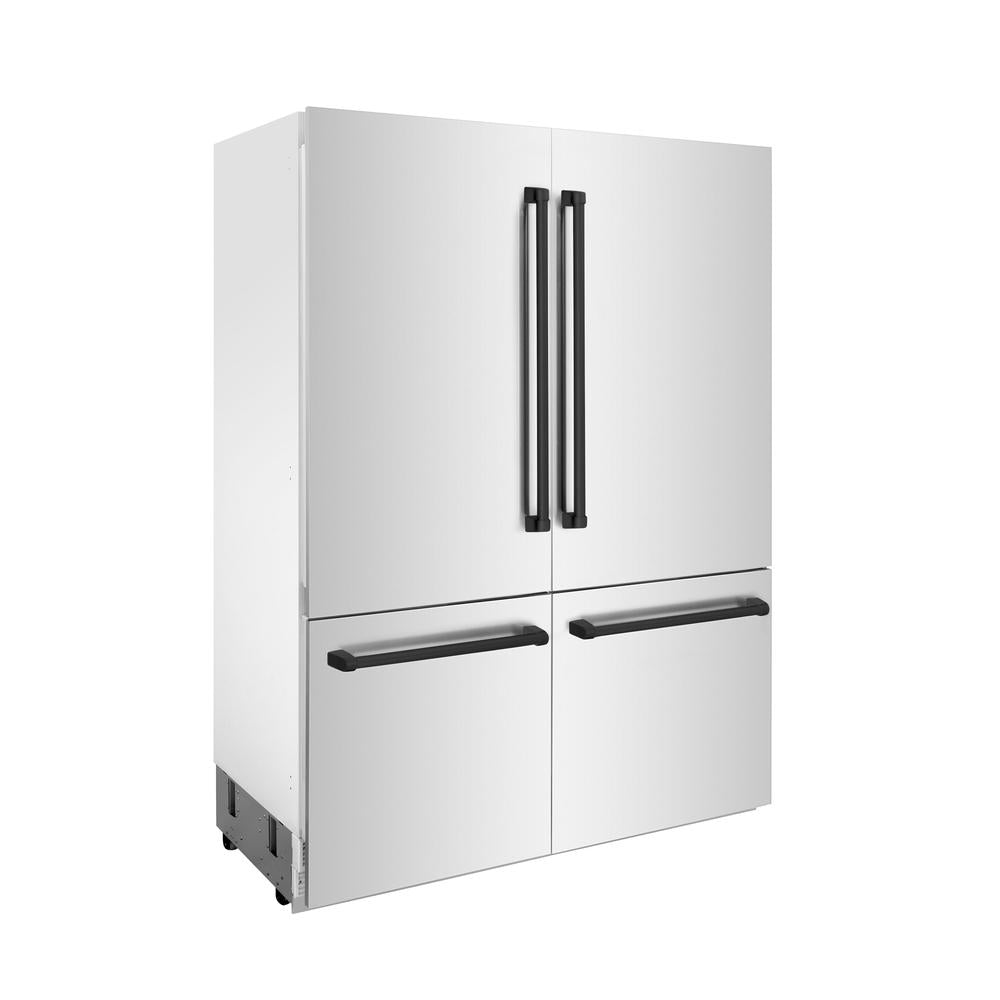 ZLINE Autograph Edition 60-inch refrigerator in stainless steel with bright white interior and matte black accents RBIVZ-304-60-MB, side view