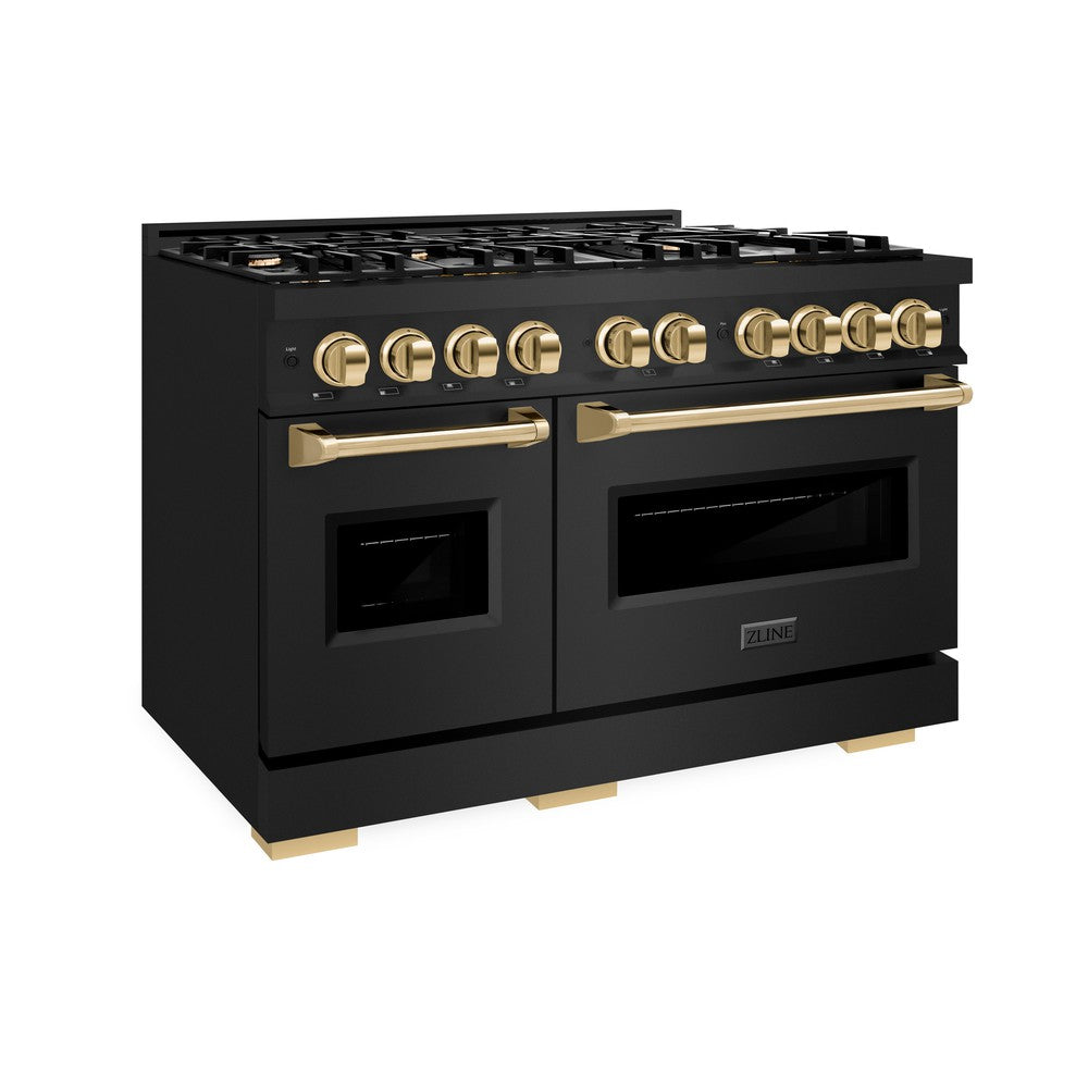 ZLINE Autograph Edition Classic 48-inch range in black stainless steel and polished gold accents CDRBZ-48-G