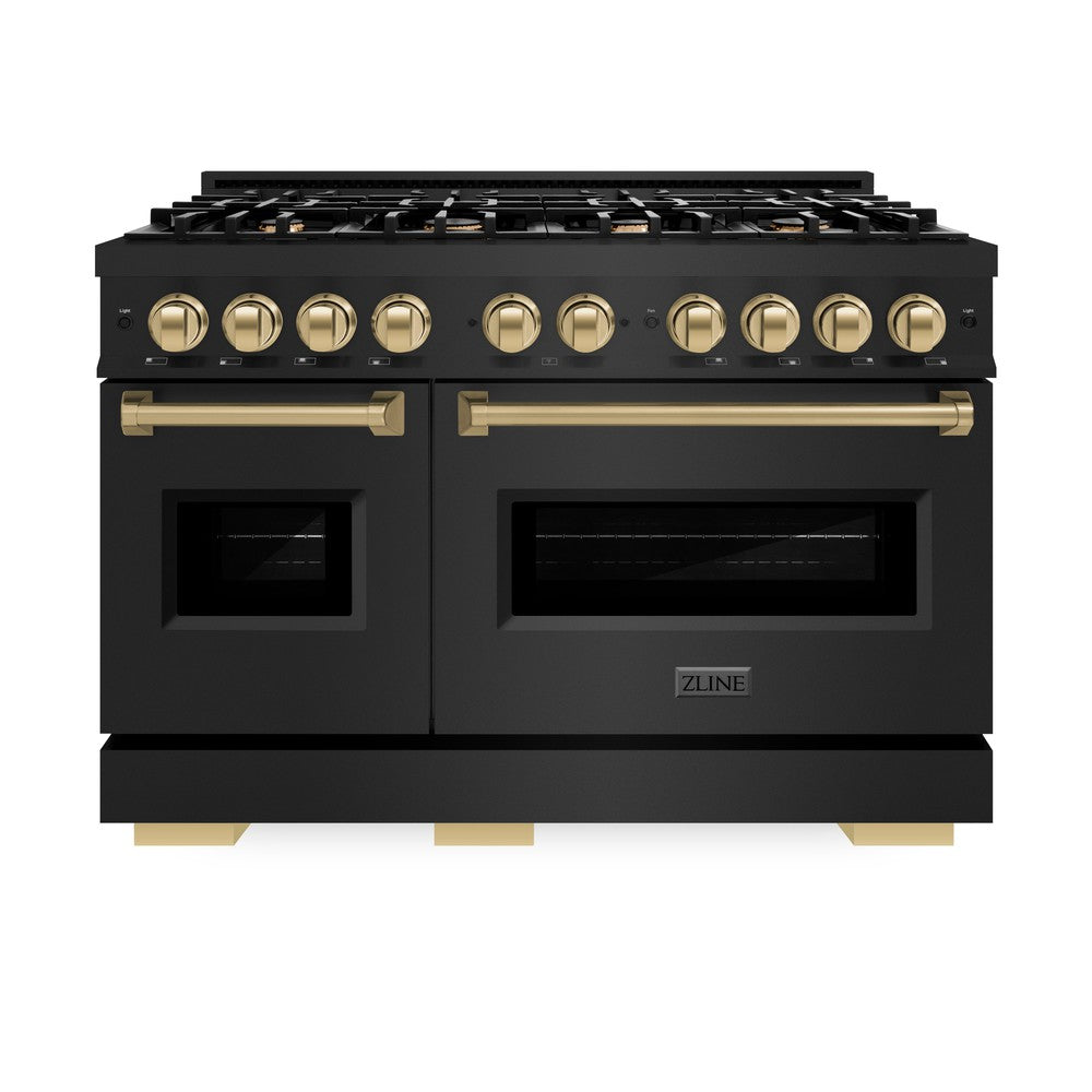 ZLINE Autograph Edition Classic 48-inch range in black stainless steel and champagne bronze accents CGRBZ-48-CB, front view
