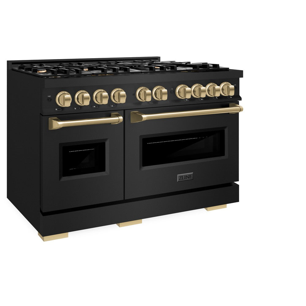 ZLINE Autograph Edition Classic 48-inch range in black stainless steel and champagne bronze accents CGRBZ-48-CB, view 3