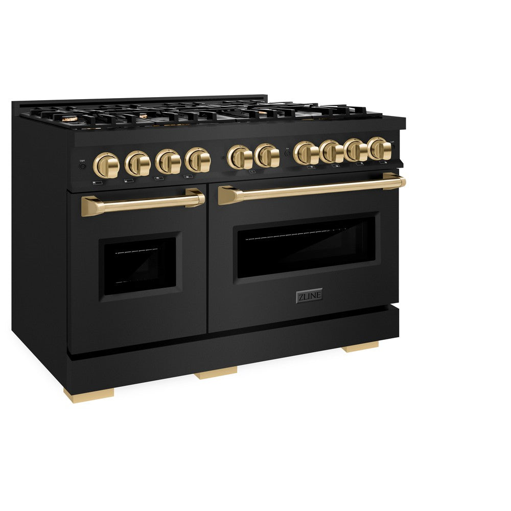 ZLINE Autograph Edition Classic 48-inch range in black stainless steel and polished gold accents CGRBZ-48-G, view 3