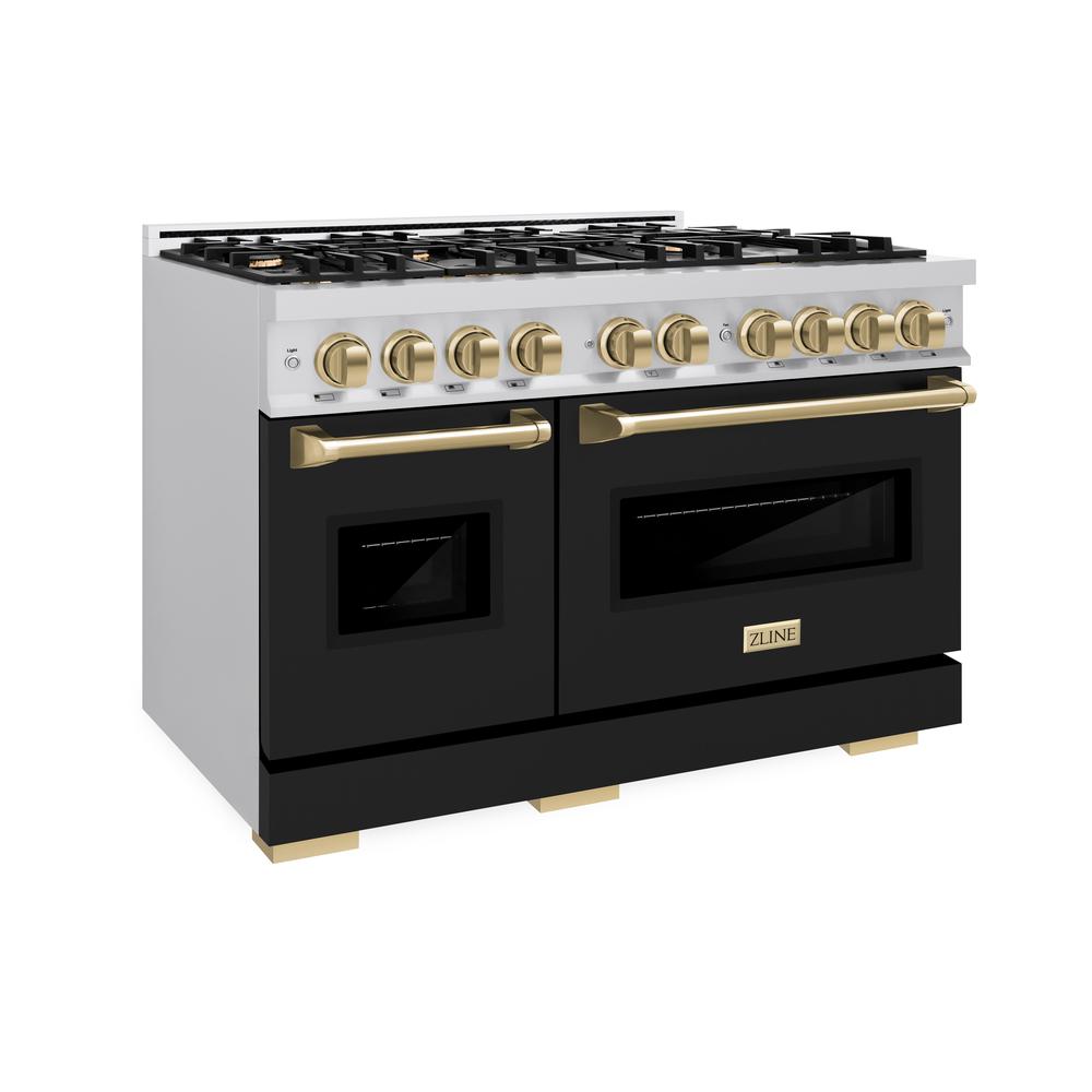 ZLINE Autograph Edition Classic 48-inch range in stainless steel with black matte door and champagne bronze accents CDRZ-BLM-48-CB