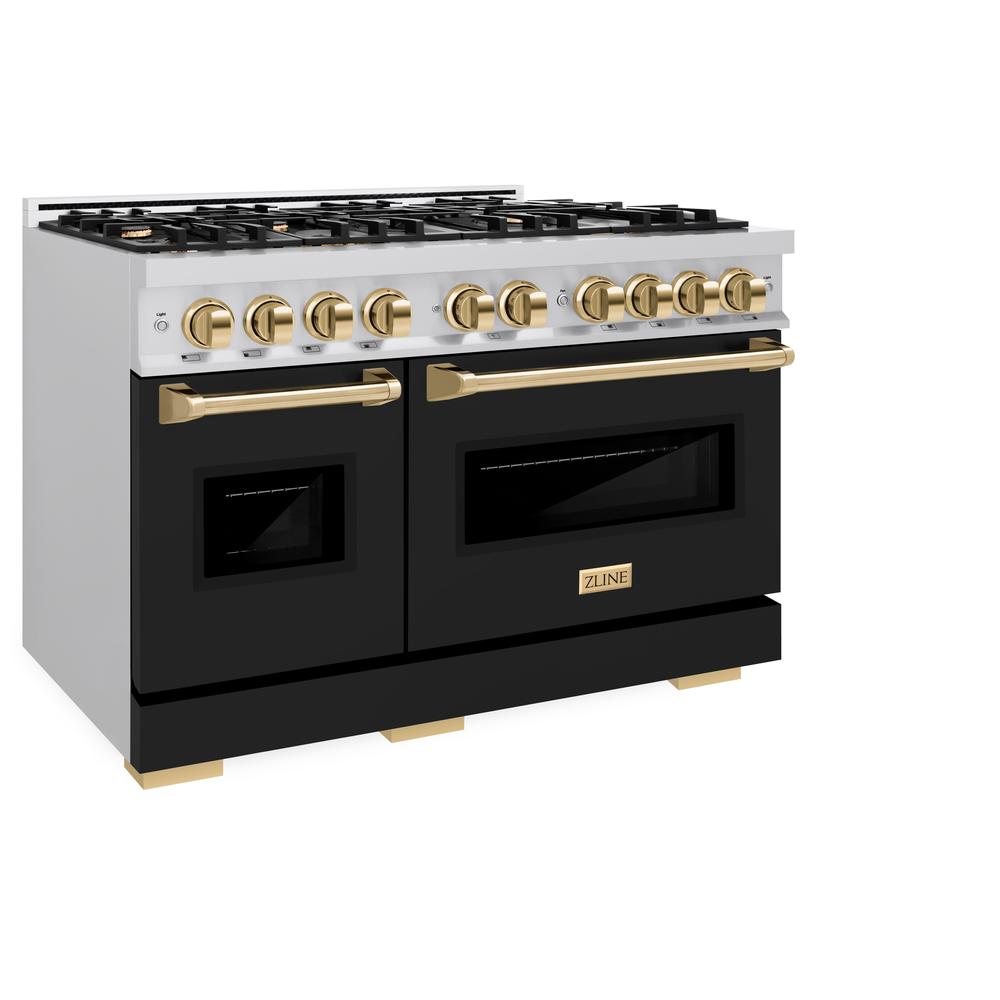 ZLINE Autograph Edition Classic 48-inch range in stainless steel with black matte door and polished gold accents CDRZ-BLM-48-G, view 5