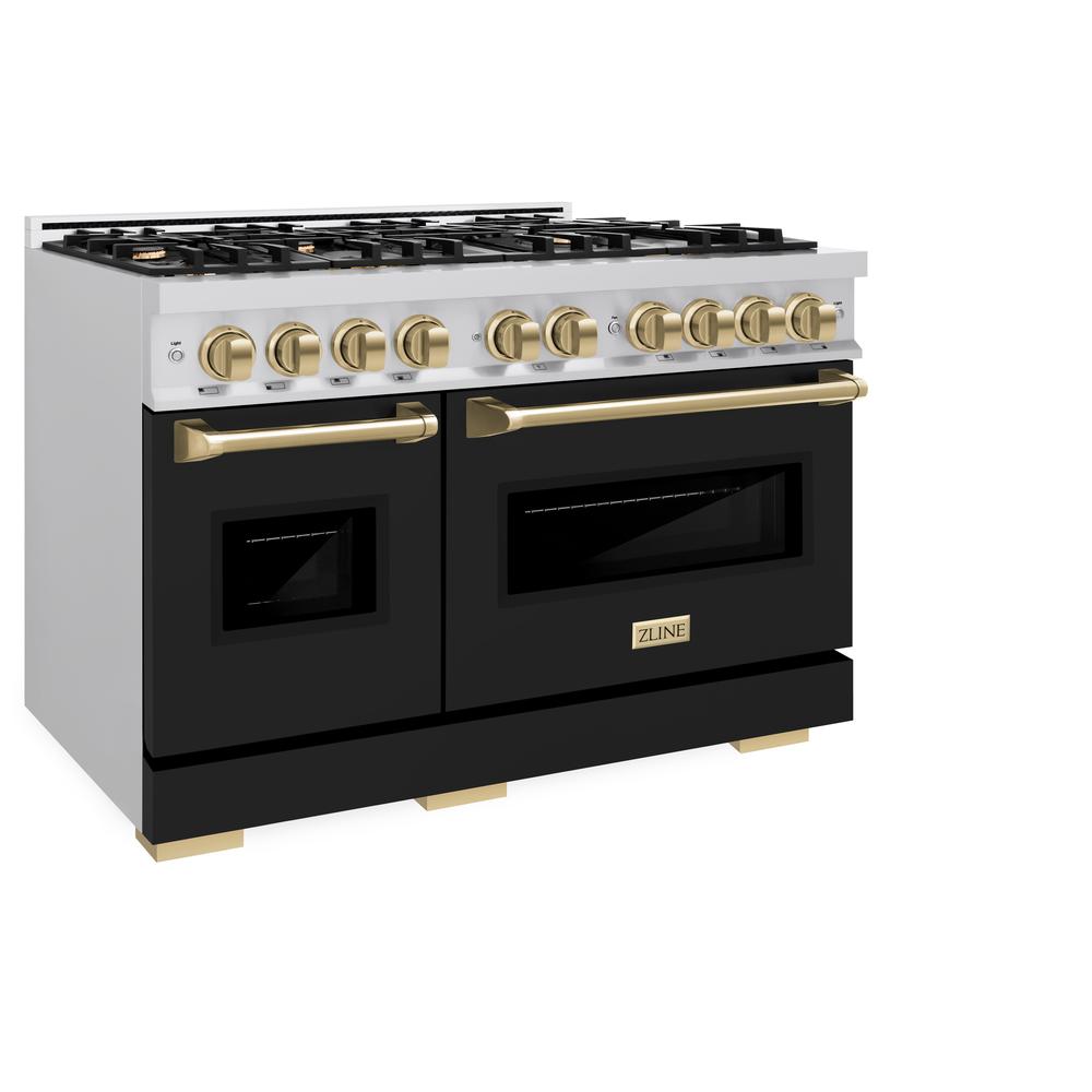 ZLINE Autograph Edition Classic 48-inch range in stainless steel with black matte door and champagne bronze accents CGRZ-BLM-48-CB, view 5