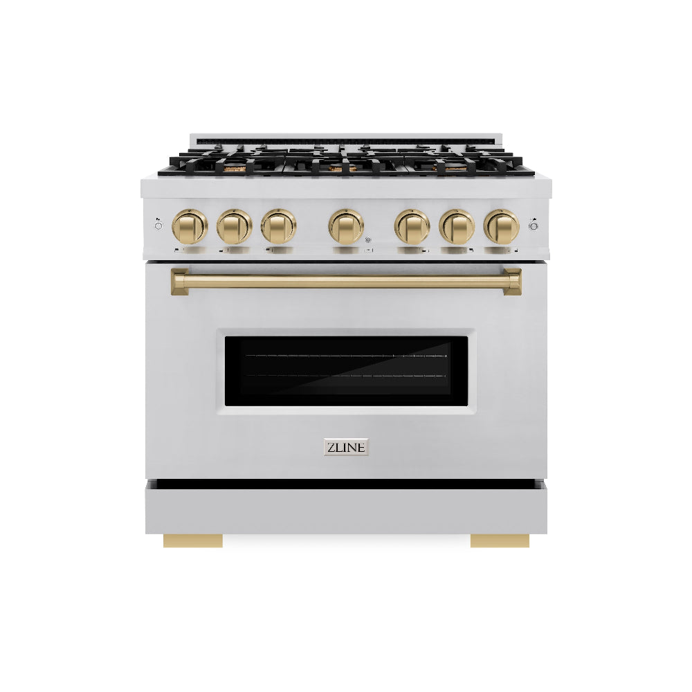 ZLINE Autograph Edition Classic 36-inch range in stainless steel and champagne bronze accents CDRZ-36-CB, front view
