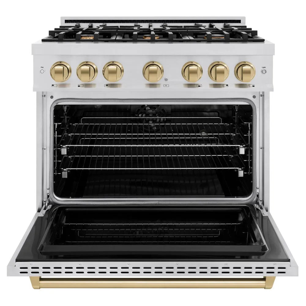 ZLINE Autograph Edition Classic 36-inch range in stainless steel and champagne bronze accents CDRZ-36-CB, front view