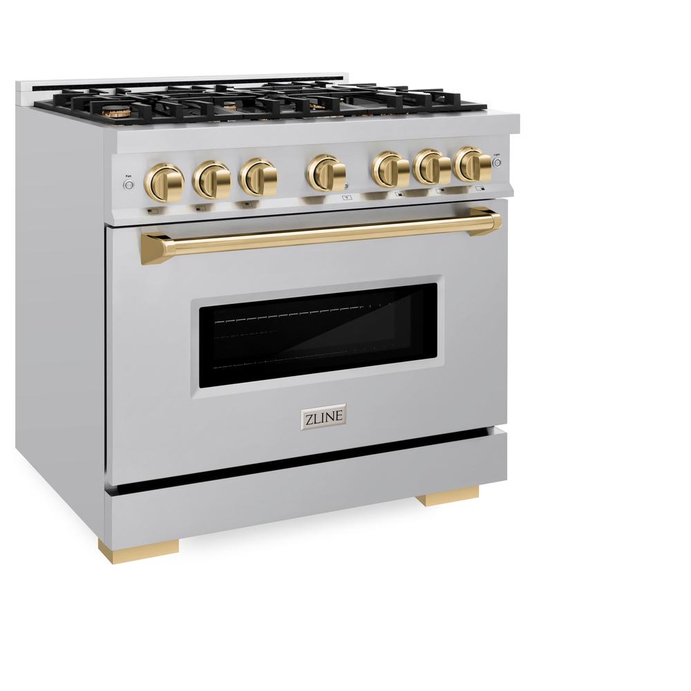 ZLINE Autograph Edition Classic 36-inch range in stainless steel and polished gold accents CDRZ-36-G, view 4