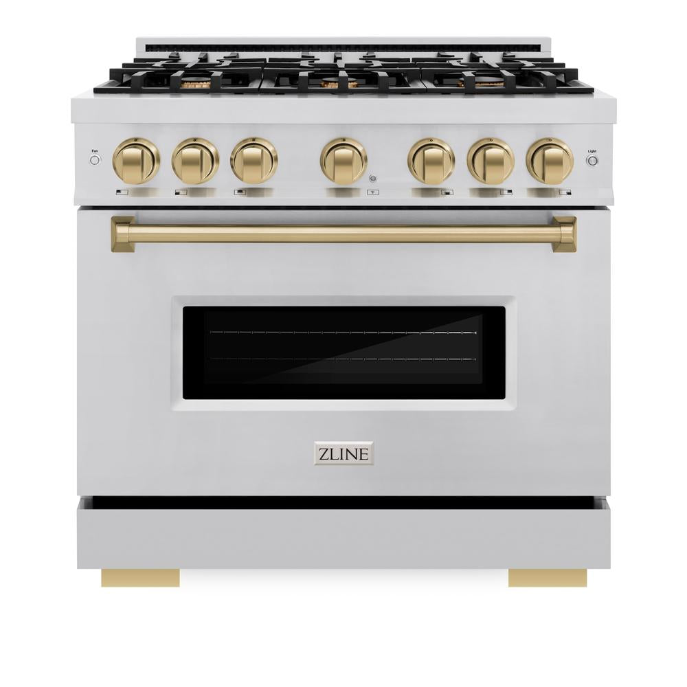ZLINE Autograph Edition Classic 36-inch range in stainless steel and champagne bronze accents CGRZ-36-CB, front view