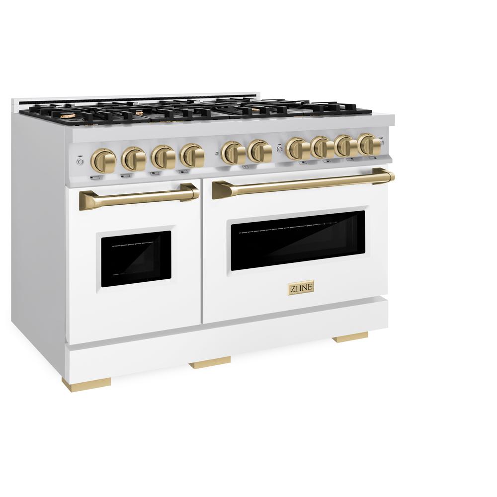 ZLINE Autograph Edition Classic 48-inch range in stainless steel with white matte door and champagne bronze accents CDRZ-WM-48-CB, view 3