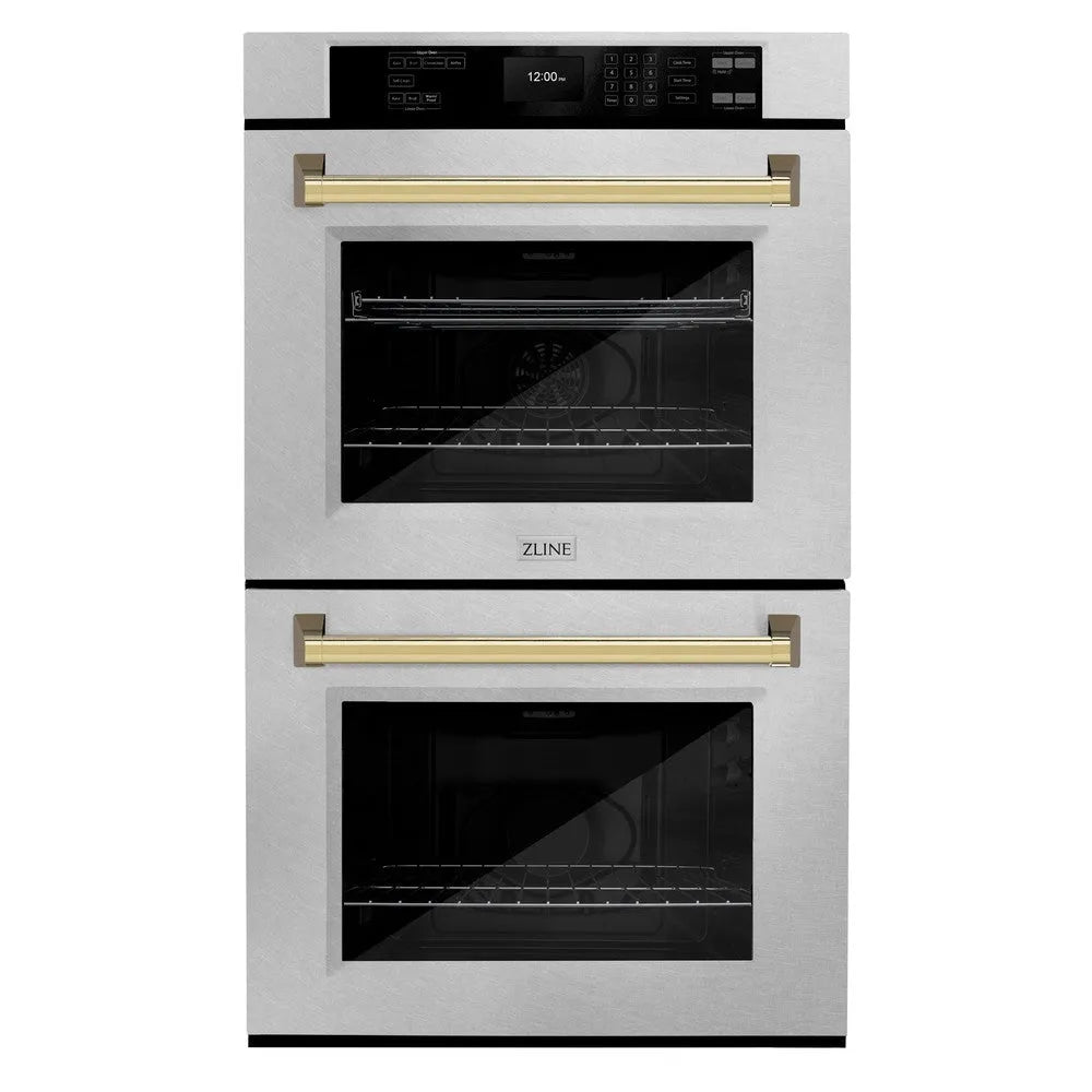 ZLINE Autograph Edition Professional 30-inch wall oven in stainless steel and polished gold accents WADZ-30-G