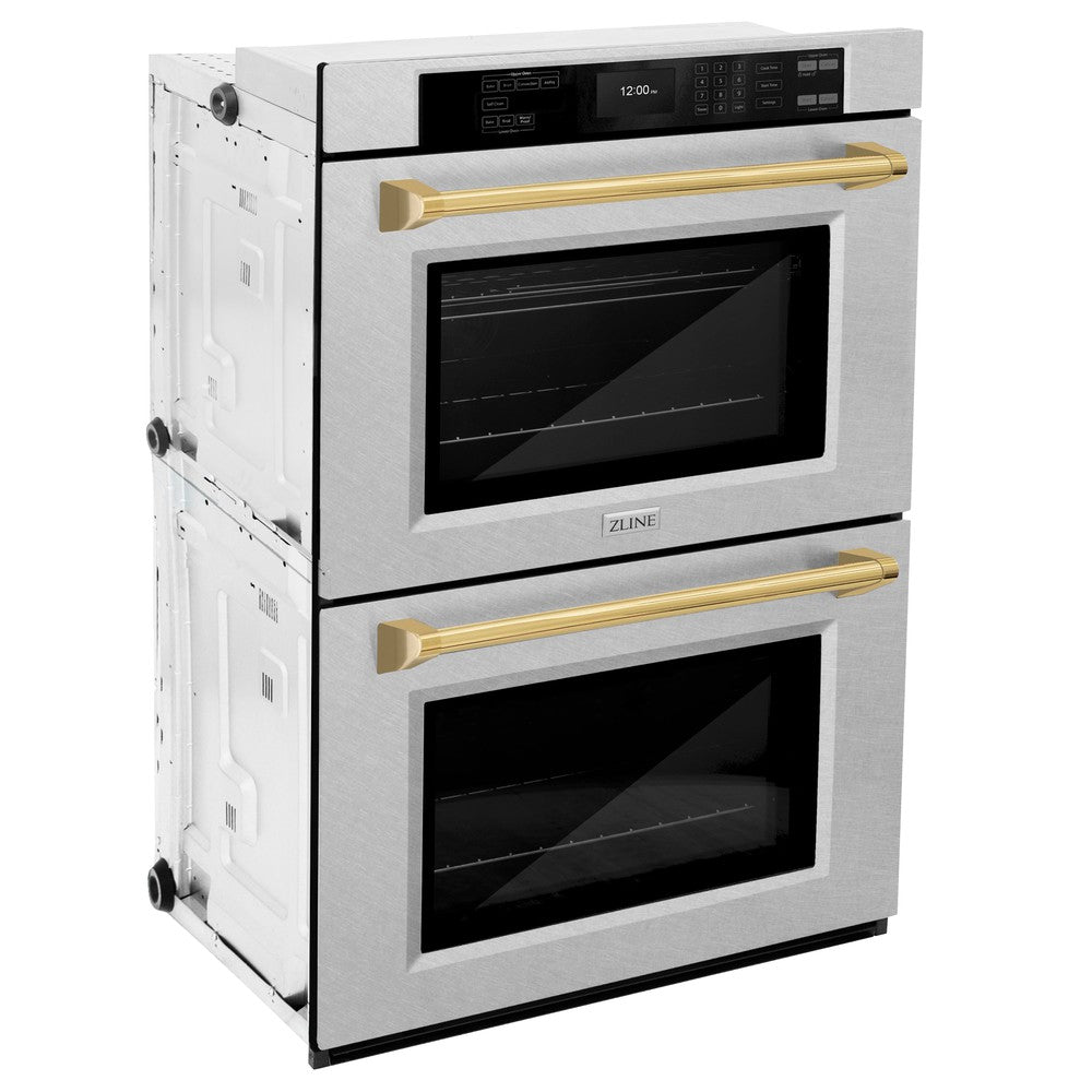 ZLINE Autograph Edition Professional 30-inch wall oven in stainless steel and polished gold accents WADZ-30-G, side view