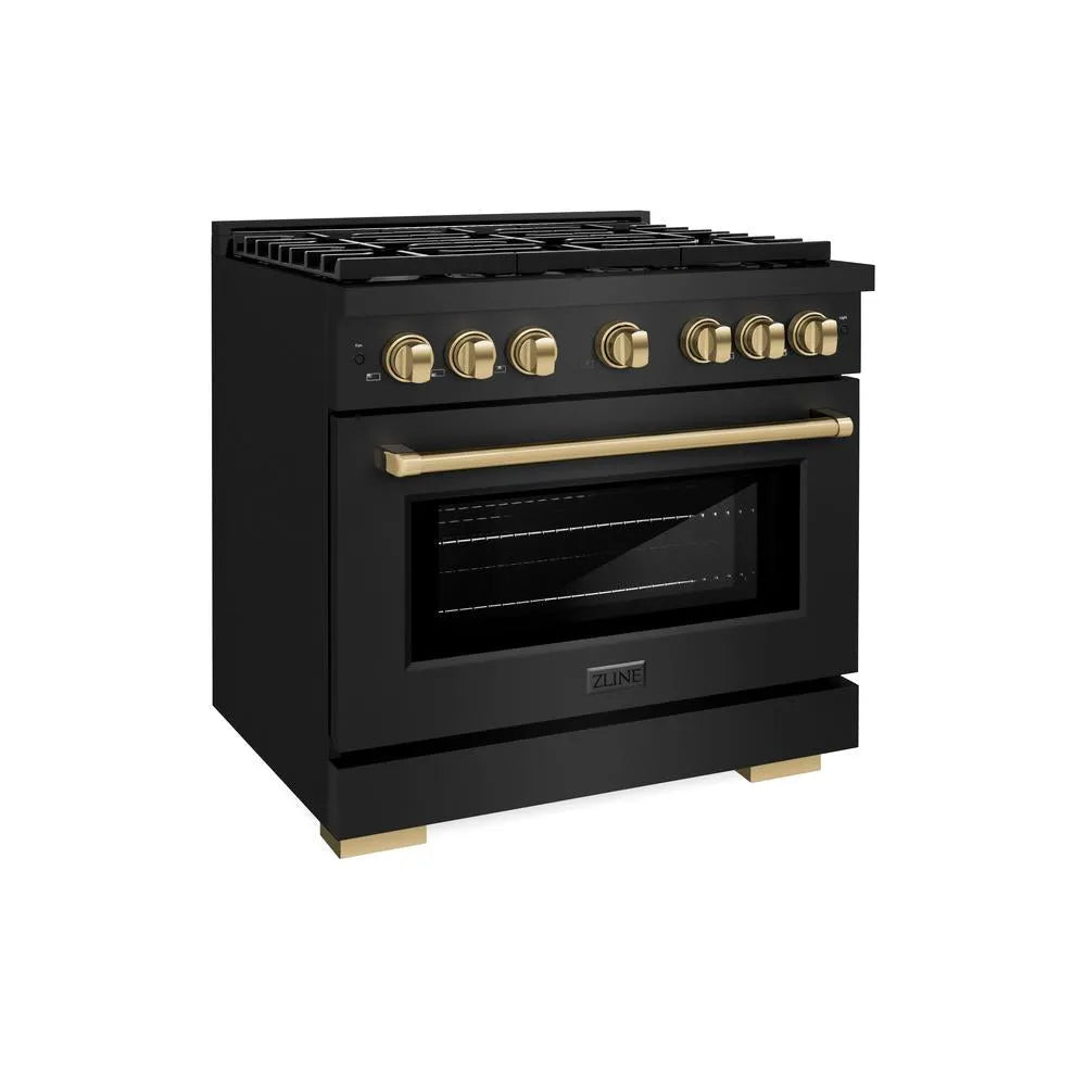 ZLINE Autograph Edition Paramount 36-inch range in black stainless steel and champagne bronze accents SDRBZ-36-CB