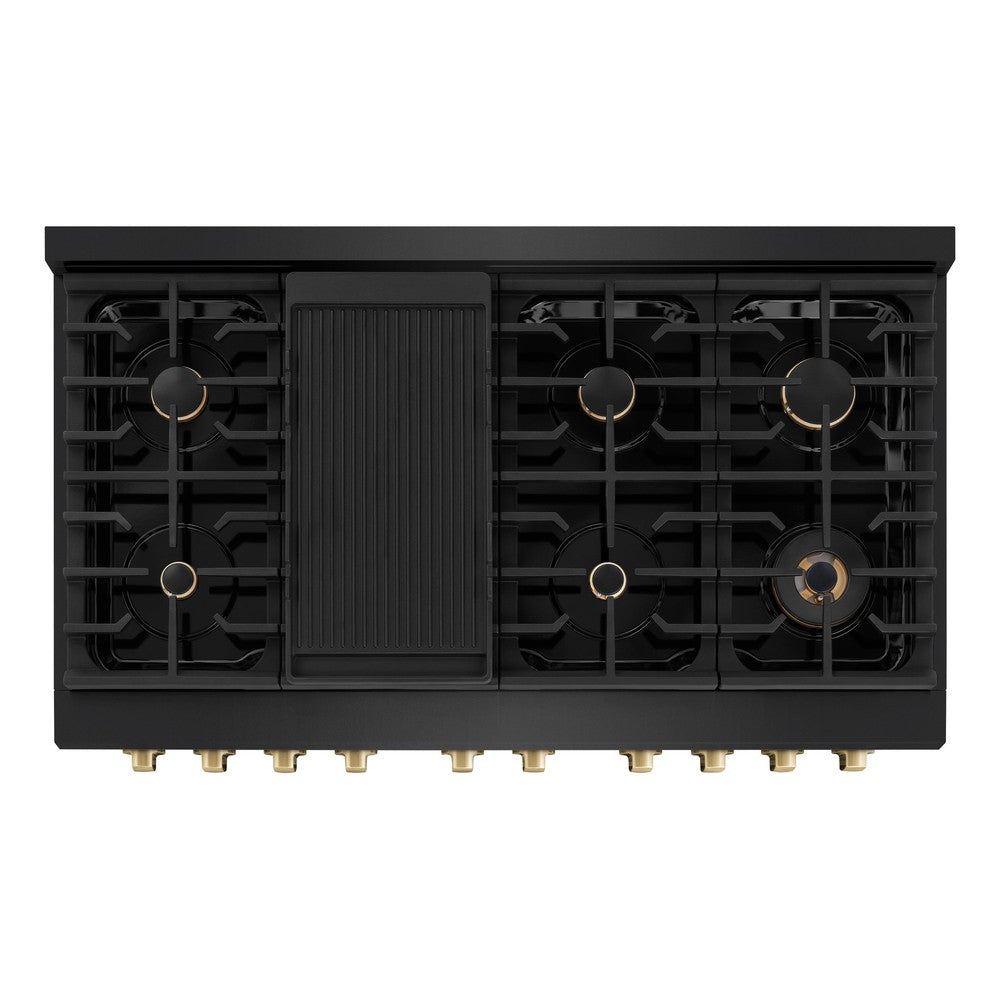 ZLINE Autograph Edition Paramount 48-inch range in black stainless steel and champagne bronze accents SDRBZ-48-CB, from above