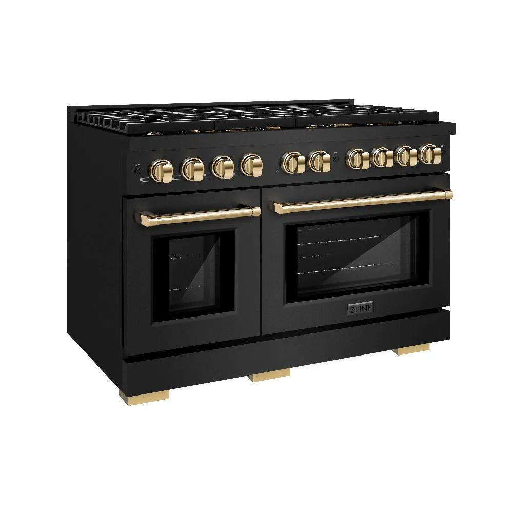 ZLINE Autograph Edition Paramount 48-inch range in black stainless steel and polished gold accents SDRBZ-48-G