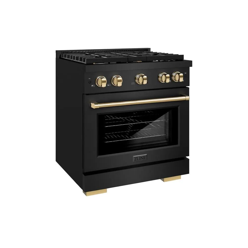 ZLINE Autograph Edition Paramount 30-inch range in black stainless steel and polished gold accents SGRBZ-30-G