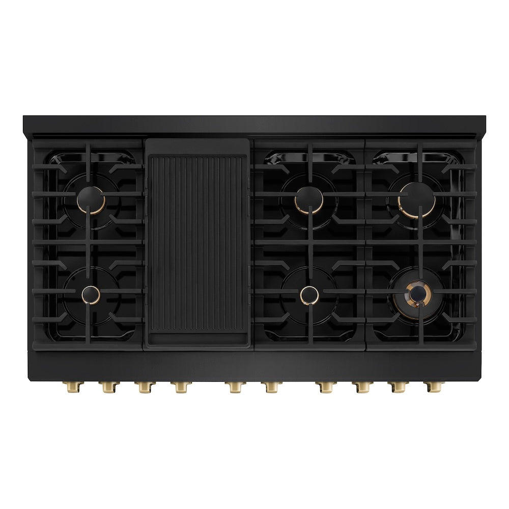 ZLINE Autograph Edition Paramount 48-inch range in black stainless steel and champagne bronze accents SGRBZ-48-CB, from above