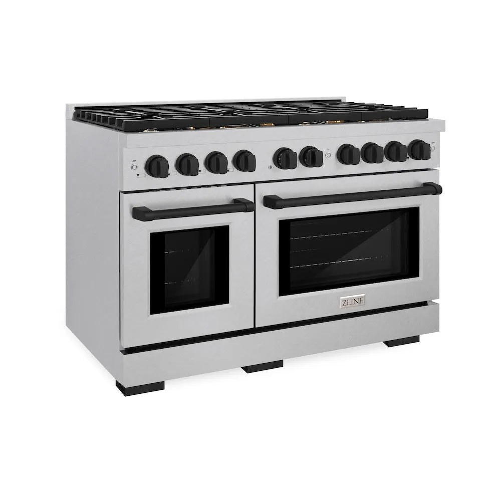 ZLINE Autograph Edition Paramount 48-inch range in satin stainless steel and matte black accents SGRSZ-48-MB