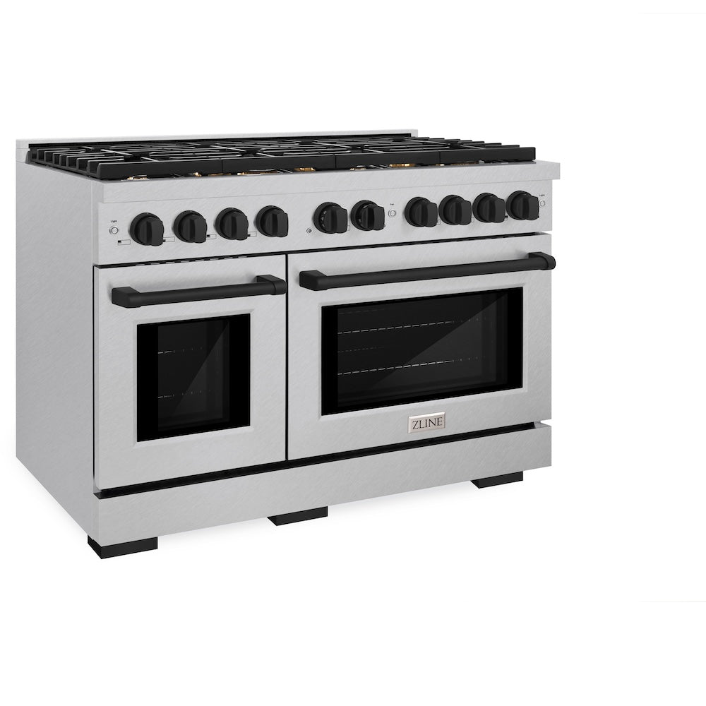 ZLINE Autograph Edition Paramount 48-inch range in satin stainless steel and matte black accents SGRSZ-48-MB, view 4