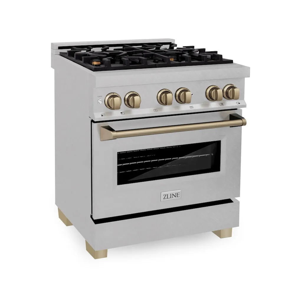 ZLINE Autograph Edition Legacy 30-inch range in satin stainless steel and champagne bronze accents RASZ-SN-30-CB